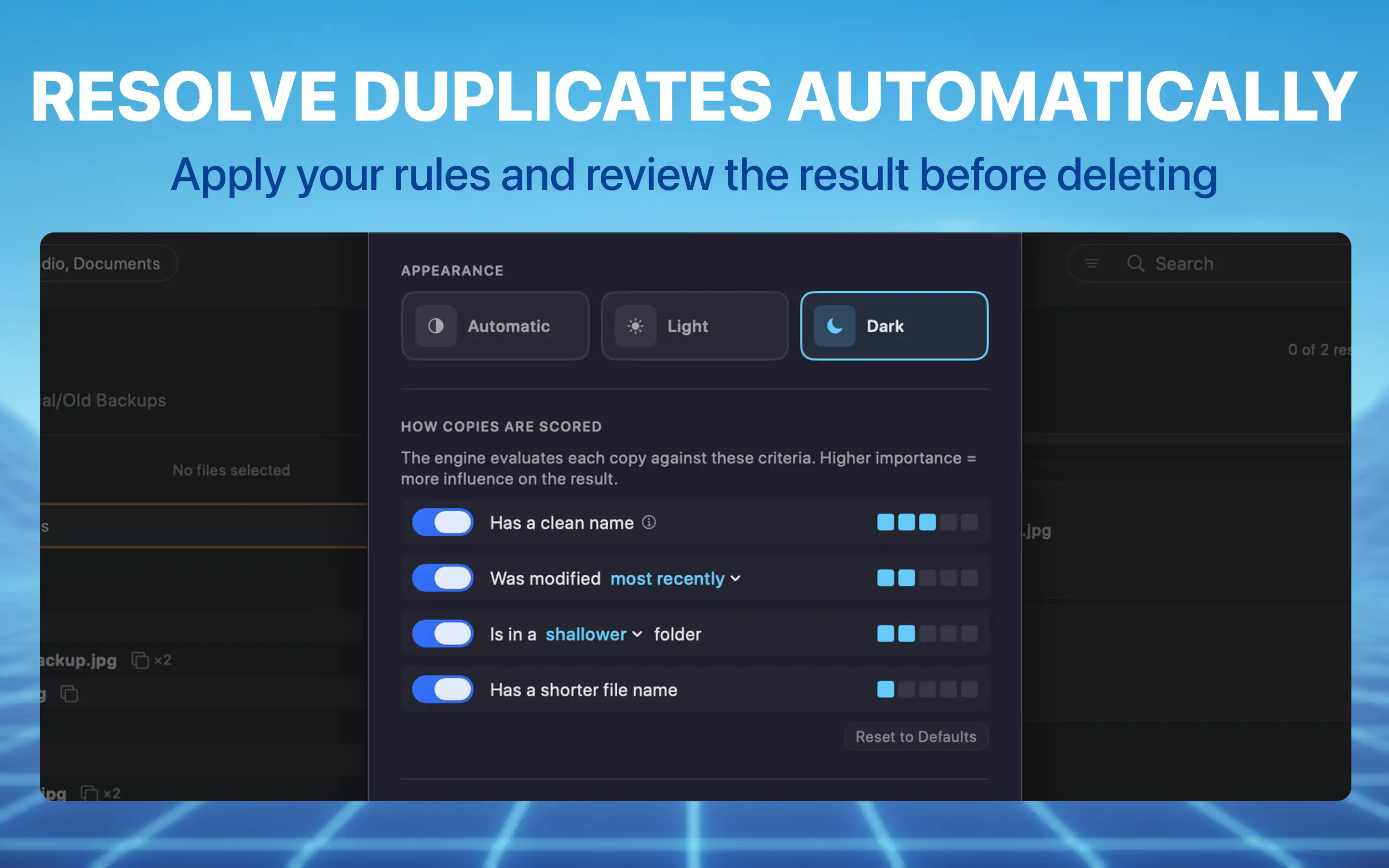 Resolve duplicates automatically