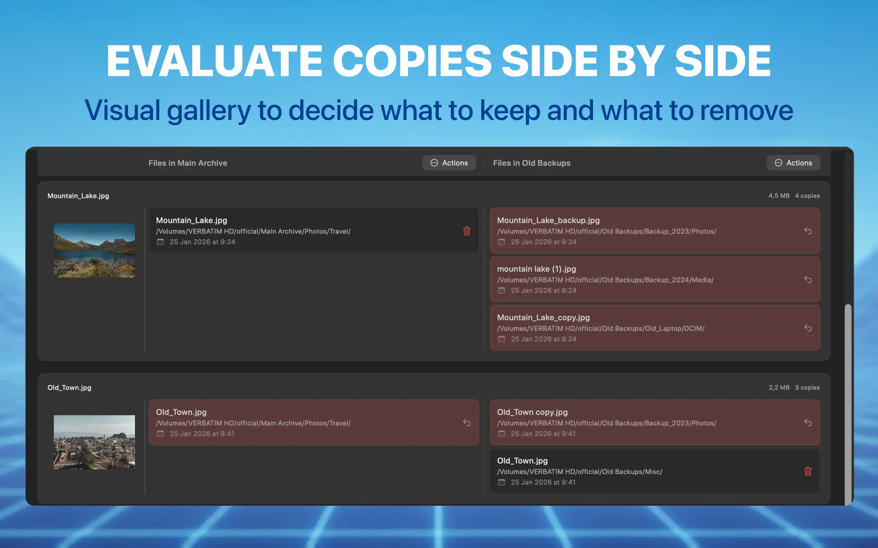Evaluate copies side by side