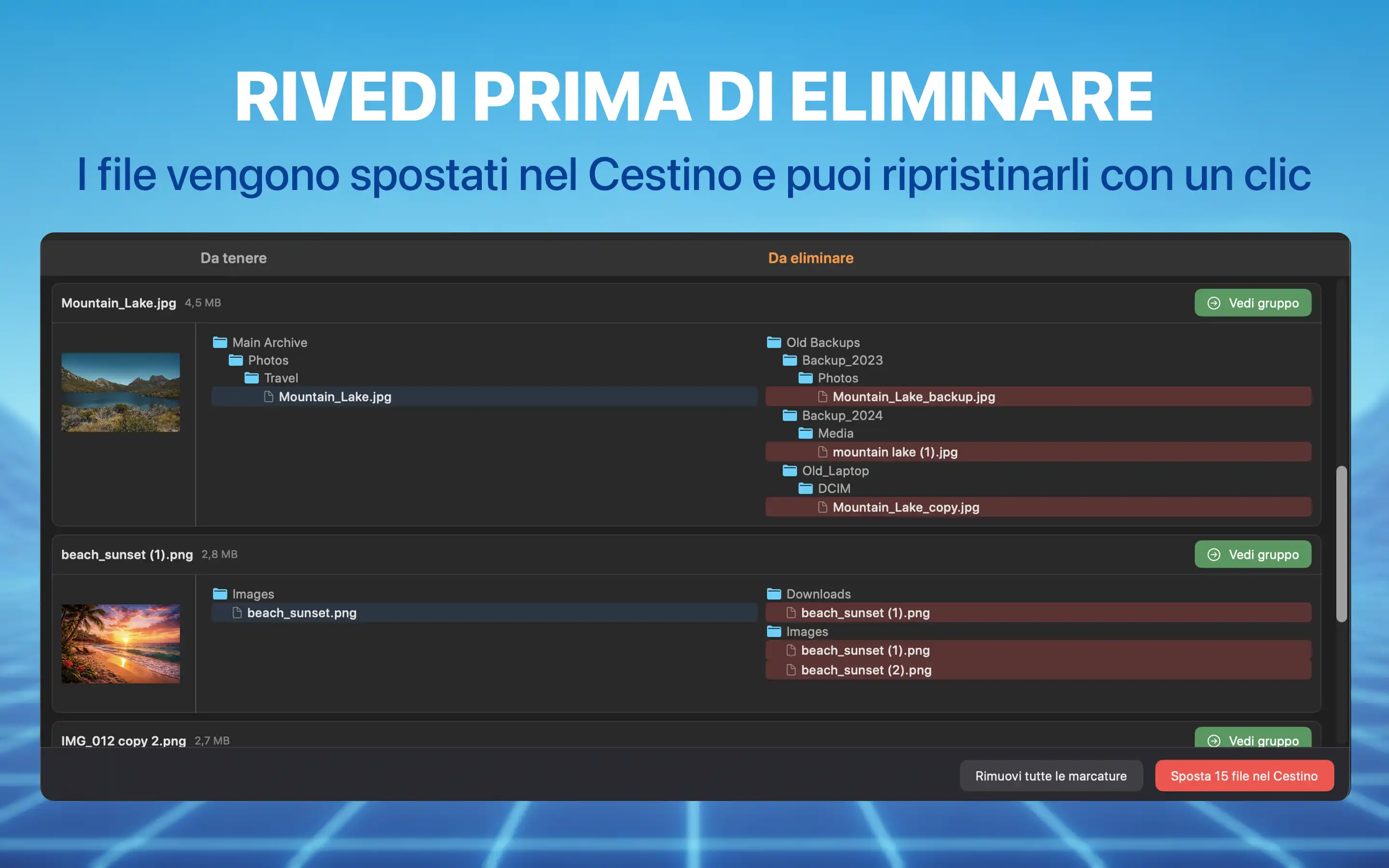 Rivedi prima di eliminare